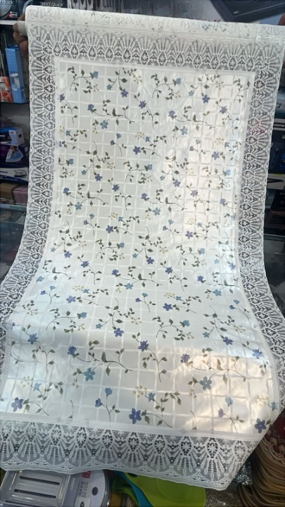 White Floral Dastarkhwan with Lace Border – Traditional Dining Cloth 30x49 Inch