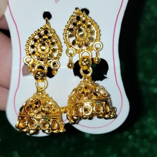 Golden Antique Jhumka Earrings – Timeless Elegance
