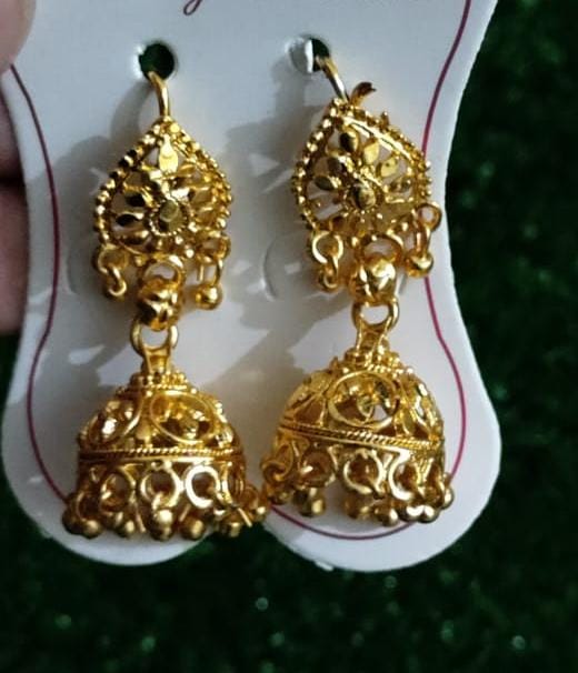 Golden Antique Jhumka Earrings – Timeless Elegance