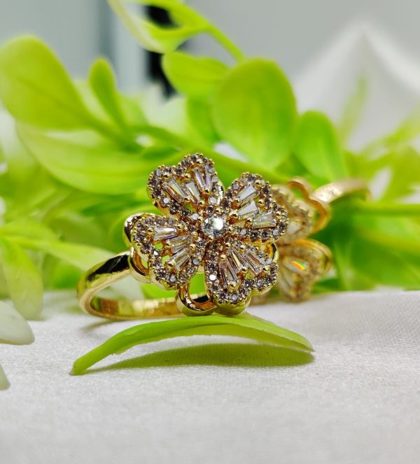 Imported Dazzling Movable Floral Blossom Adjustable Ring in Gold and Silver – Elegant Floral Design for Girls & Women