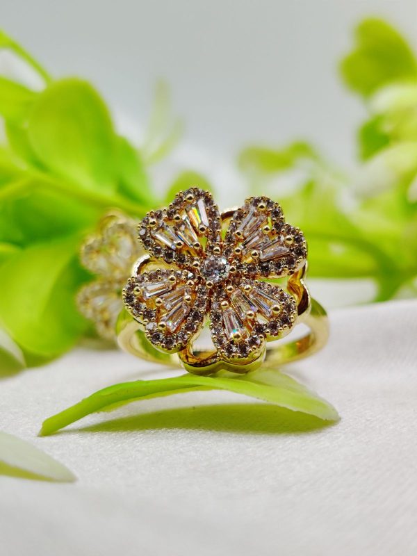 Imported Dazzling Movable Floral Blossom Adjustable Ring in Gold and Silver – Elegant Floral Design for Girls & Women