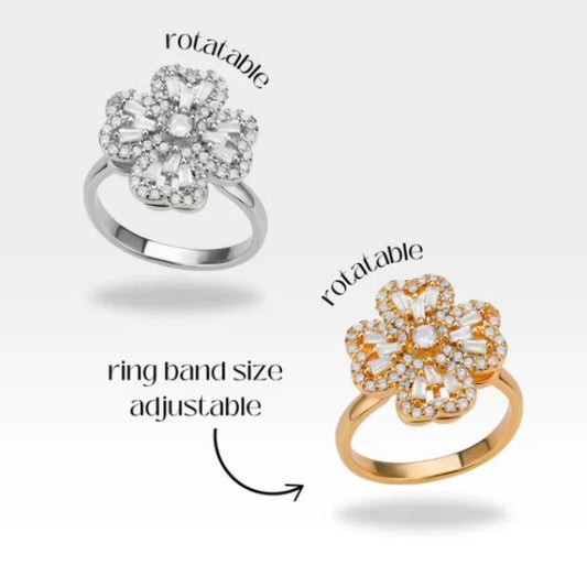 Imported Dazzling Movable Floral Blossom Adjustable Ring in Gold and Silver – Elegant Floral Design for Girls & Women