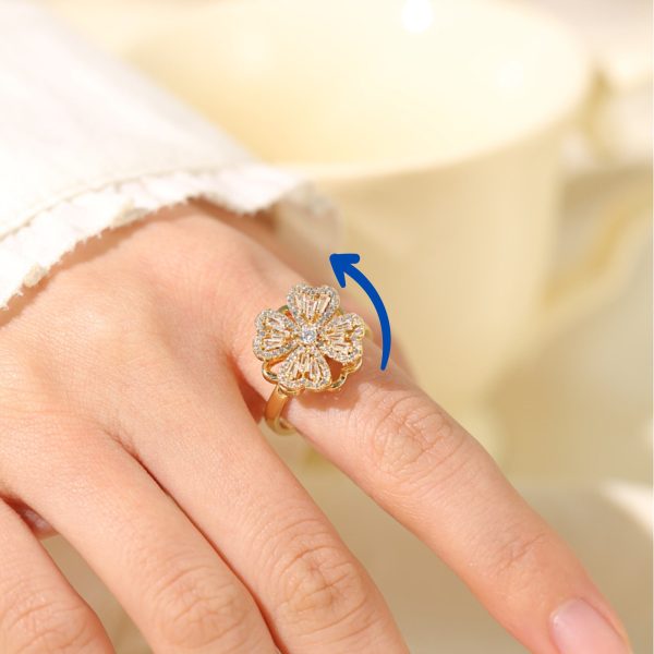 Imported Dazzling Movable Floral Blossom Adjustable Ring in Gold and Silver – Elegant Floral Design for Girls & Women