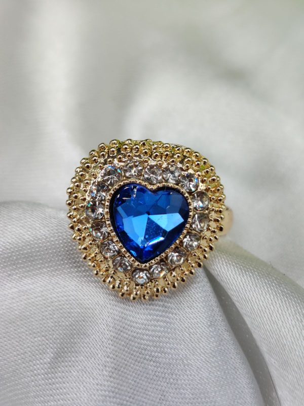 Heartfelt Elegance Blue Crystal Adjustable Ring – Imported Stylish Jewelry for Girls and Women