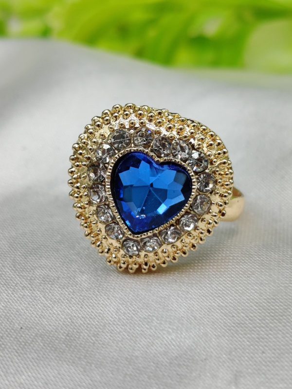 Heartfelt Elegance Blue Crystal Adjustable Ring – Imported Stylish Jewelry for Girls and Women