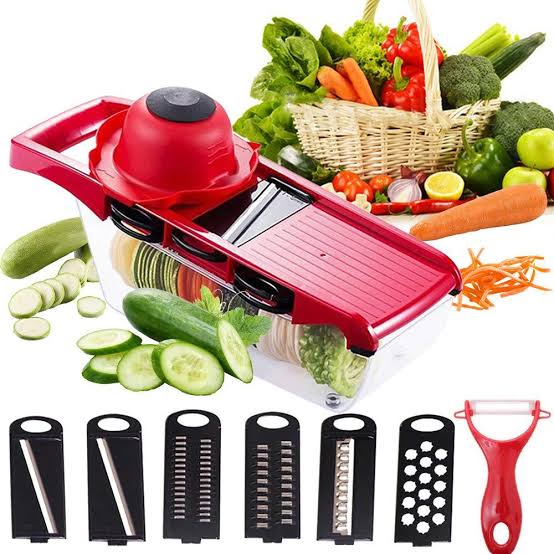 10 in 1 Red Mandolin Slicer Vegetable Cutter with Stainless Steel Blades and Peeler