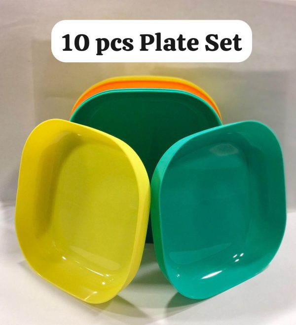 10pcs Elliptical Colorful Plate Set – Microwave Safe Plastic Dinner Plates with Stand for Snacks, Breakfast & More