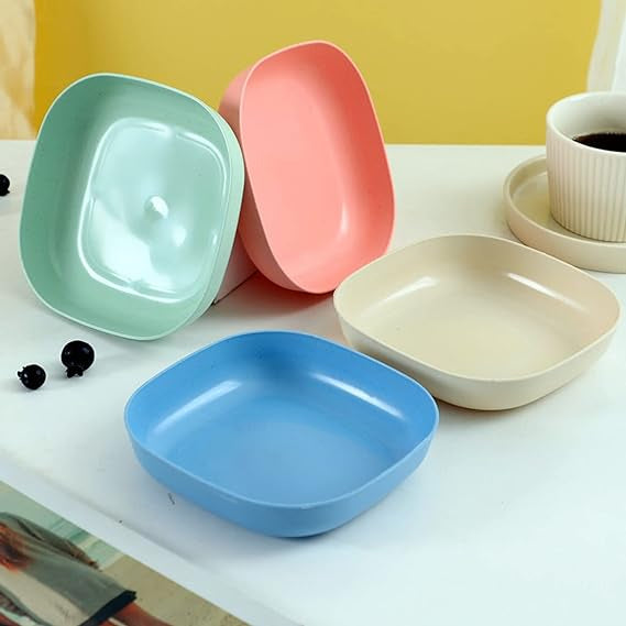 10pcs Elliptical Colorful Plate Set – Microwave Safe Plastic Dinner Plates with Stand for Snacks, Breakfast & More