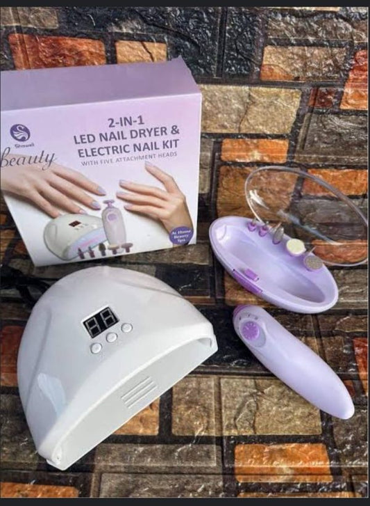 2 in 1 LED Nail Dryer & Electric Nail Kit | Manicure & Pedicure Tool with 5 Attachments