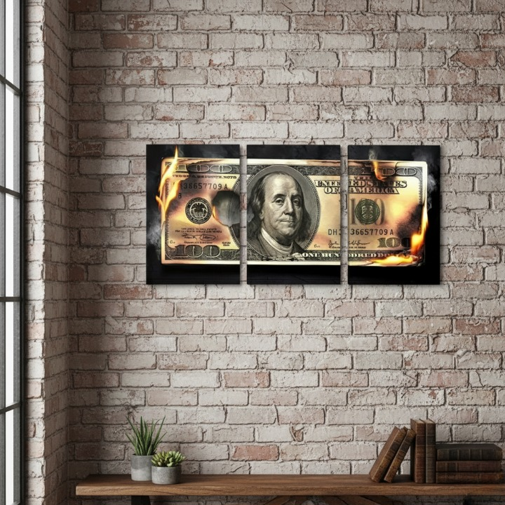 Dollar Wooden Sticky Wall Art – 3 Piece Modern Decorative Frame Set, 8x11 Inch Each with Easy Wall Mount Sticky Tape