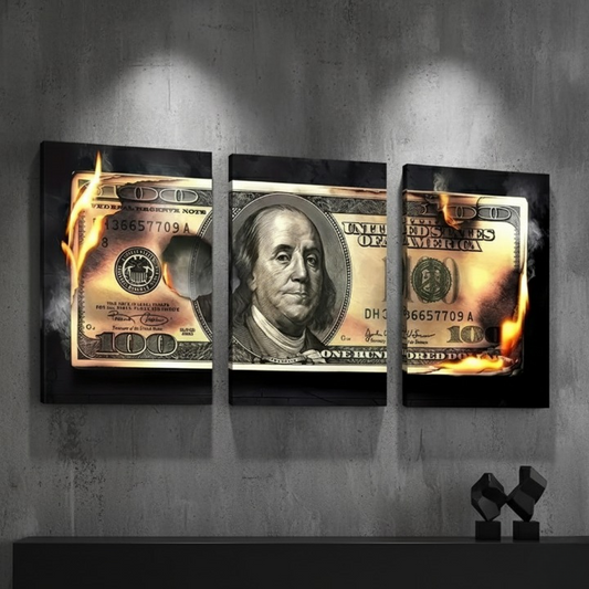 Dollar Wooden Sticky Wall Art – 3 Piece Modern Decorative Frame Set, 8x11 Inch Each with Easy Wall Mount Sticky Tape