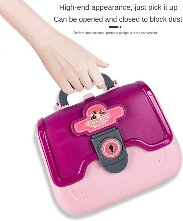 "24-piece girls beauty salon makeup toy set with comb, mirror, toy hairdryer and portable pink case for pretend play"