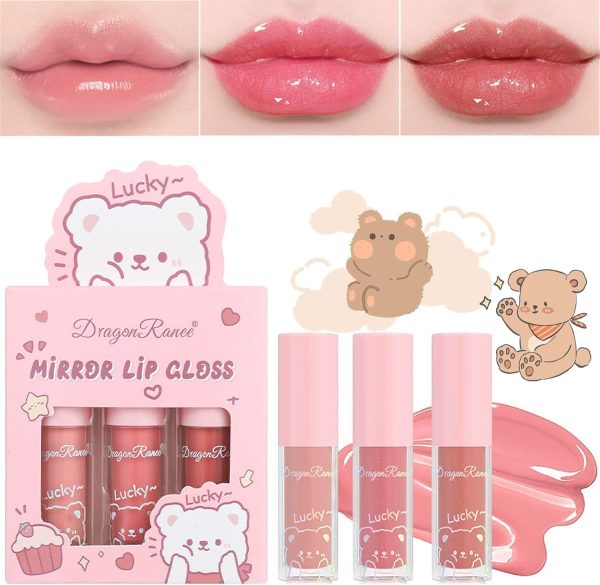 3 Pc Mirror Lip Gloss Set | Tinted Lip Balm + Hydrating Lip Oil + Plumping Gloss | Non-Sticky Lip Glow Stain (Random Shades)