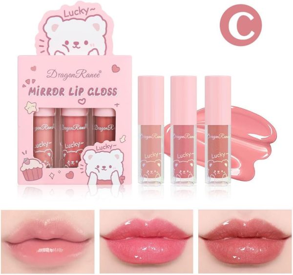 3 Pc Mirror Lip Gloss Set | Tinted Lip Balm + Hydrating Lip Oil + Plumping Gloss | Non-Sticky Lip Glow Stain (Random Shades)
