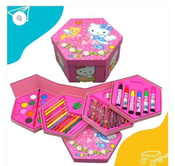 46 Pcs Disney Cartoon Painting Colour Kit for Kids – Includes Crayons, Paints, Pencils, and Stationery – Random Color Red or Blue