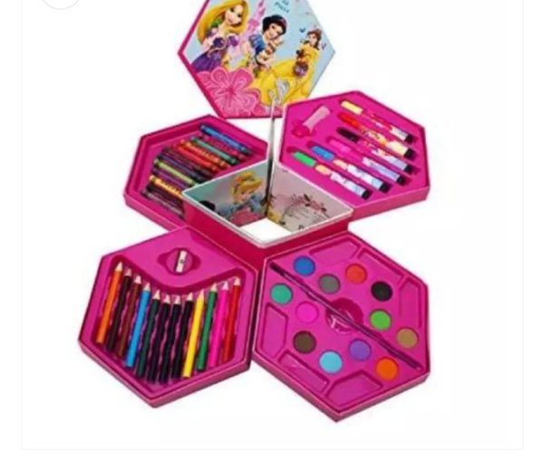 46 Pcs Disney Cartoon Painting Colour Kit for Kids – Includes Crayons, Paints, Pencils, and Stationery – Random Color Red or Blue