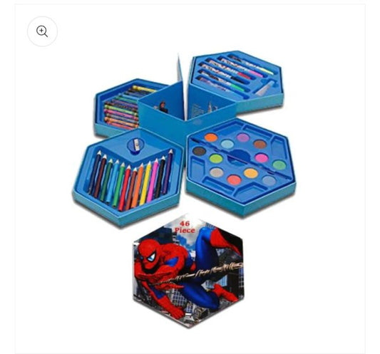 46 Pcs Disney Cartoon Painting Colour Kit for Kids – Includes Crayons, Paints, Pencils, and Stationery – Random Color Red or Blue