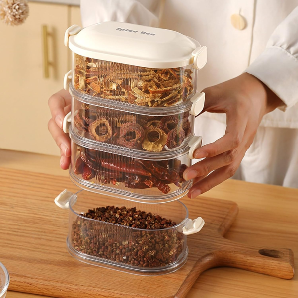 4 Layer Acrylic Spice Storage Box – Multi-Layer Seasoning Container for Kitchen & BBQ