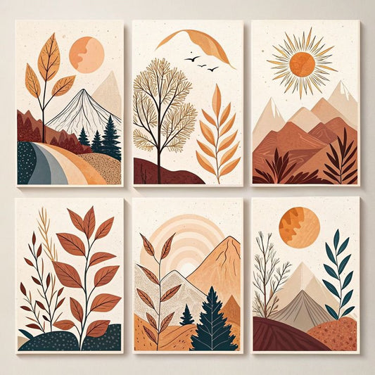 Hills Moon Sun Leaves Wooden Wall Art – 6 Piece Decorative Frame Set, 8x11 inches, easy mounting with double tape