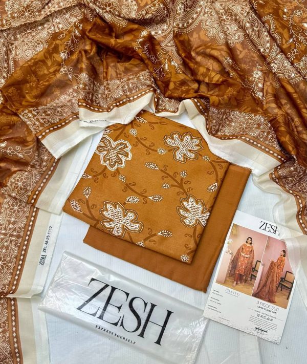 ZESH 3 Piece Unstitched Summer Lawn Suit 2025 Drop 27 – Digital Printed Lawn Shirt, Dupatta & Dyed Trouser