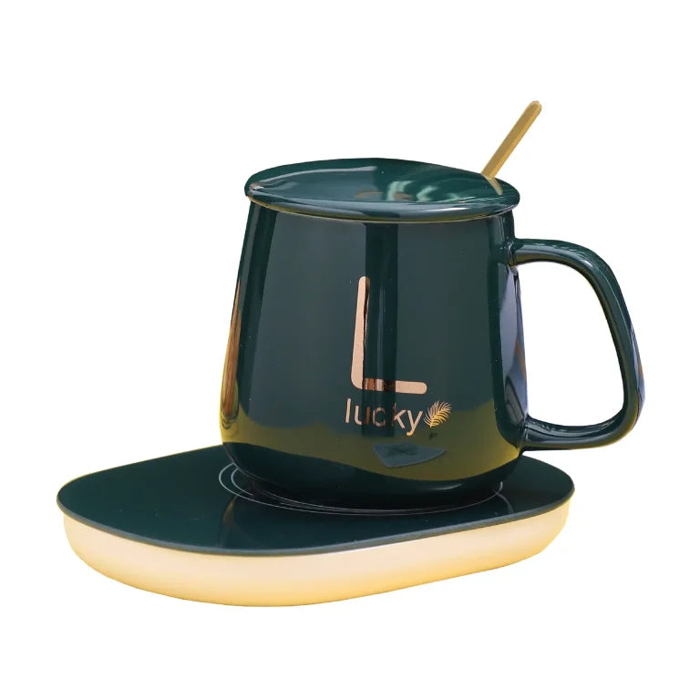 Ceramic Coffee Cup with Automatic Heating Pad in Green – Coffee Warmer Mug