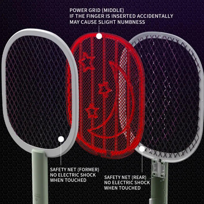 Anti Mosquito Racket – Electric Fly Swatter with USB Rechargeable 3-Layer Mesh & LED Light