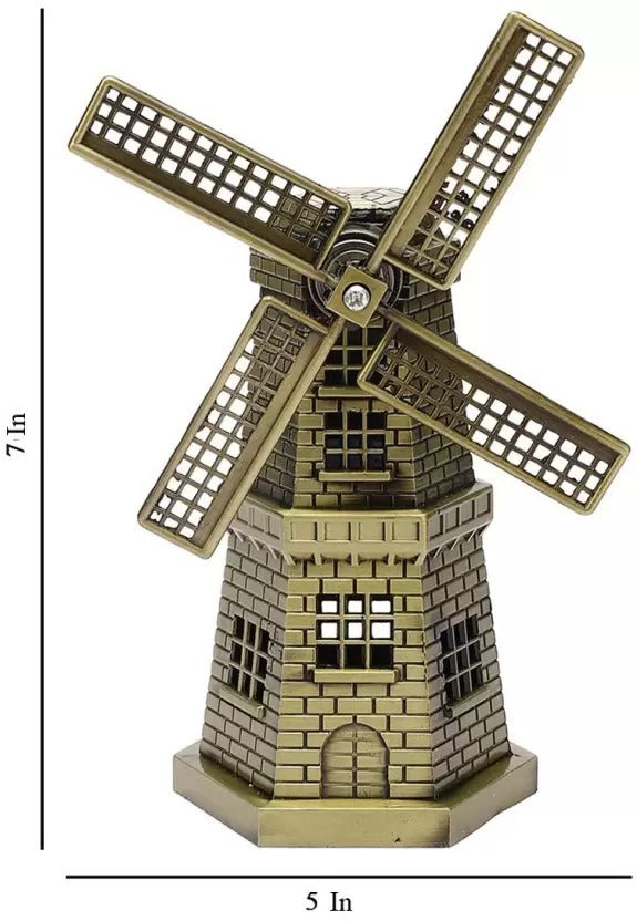 Rotatable Wind Mill Metal Monument – Antique Alloy Sculpture for Home & Office Decor