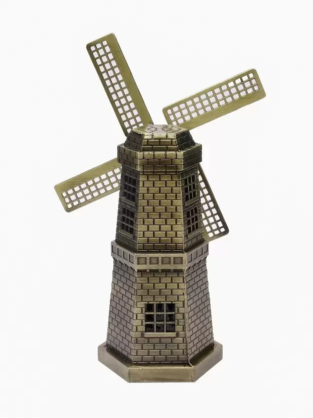 Rotatable Wind Mill Metal Monument – Antique Alloy Sculpture for Home & Office Decor