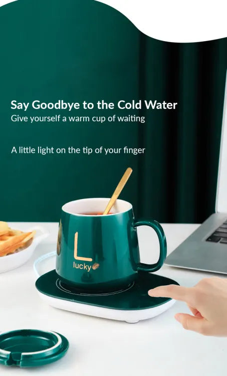 Ceramic Coffee Cup with Automatic Heating Pad in Green – Coffee Warmer Mug