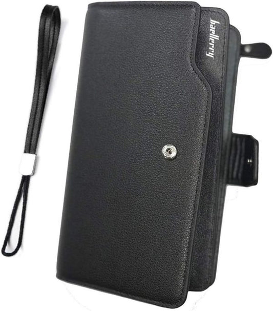 Baellerry men’s leather long wallet in black with 23 card slots and coin purse