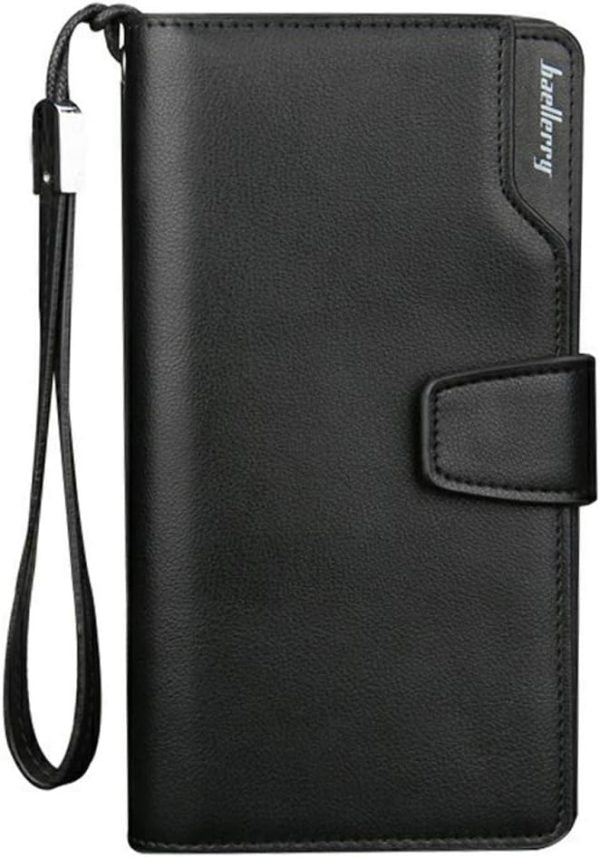 Baellerry men’s leather long wallet in black with 23 card slots and coin purse