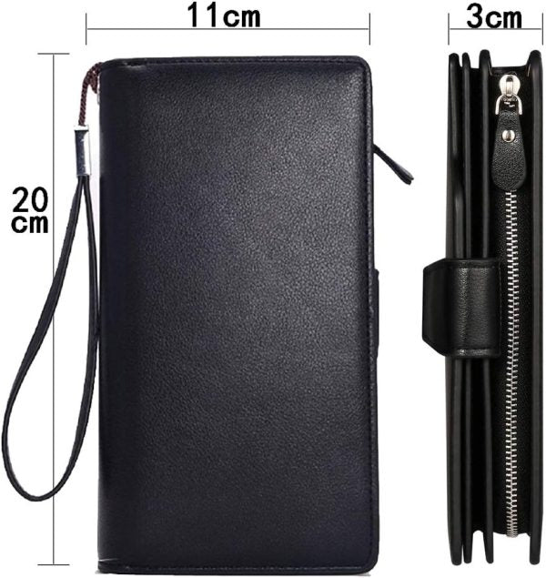 Baellerry men’s leather long wallet in black with 23 card slots and coin purse