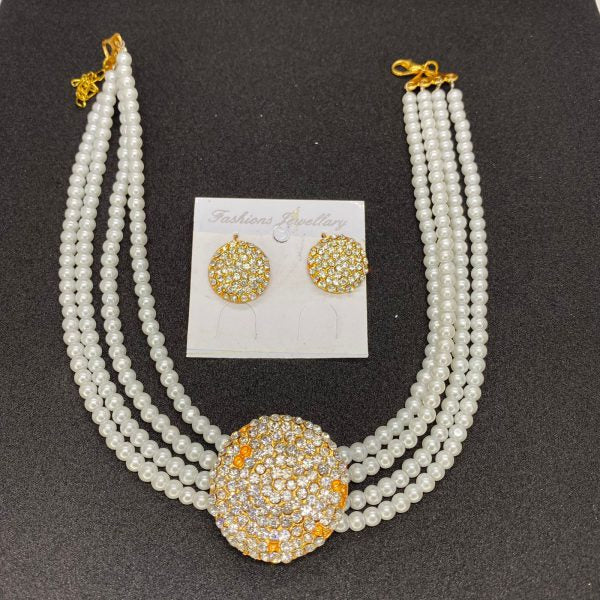 Stylish Pearls Necklace Set With Earrings β Elegant Beaded Jewelry For Girls & Women β Green, Blue, Black, White Variants,