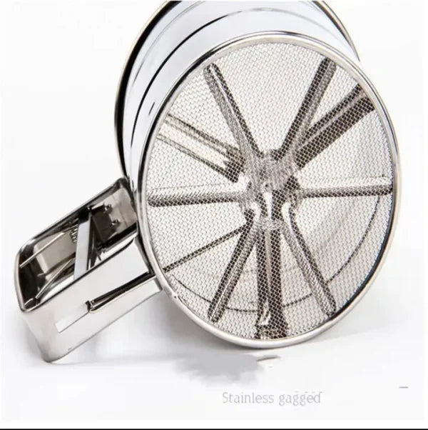 Stainless Steel Flour Sifter Cup with Double Layer Mesh and One-Hand Crank for Baking