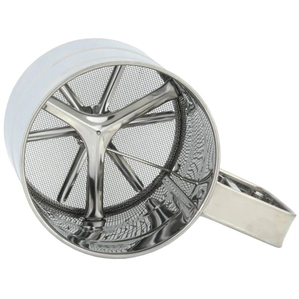 Stainless Steel Flour Sifter Cup with Double Layer Mesh and One-Hand Crank for Baking