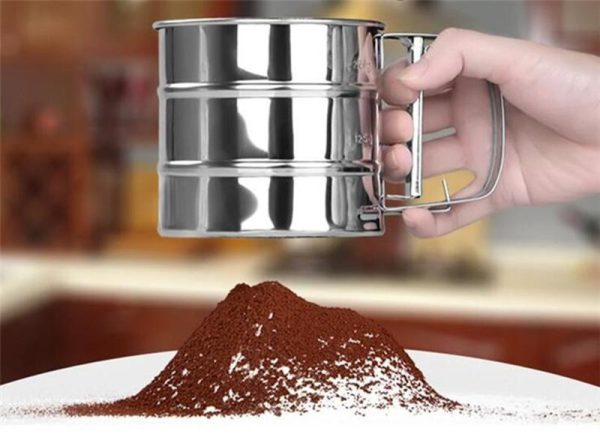 Stainless Steel Flour Sifter Cup with Double Layer Mesh and One-Hand Crank for Baking