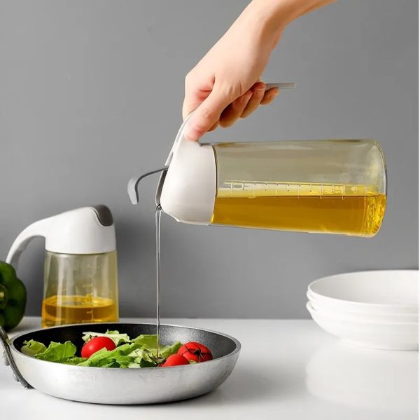 Glass Oil Dispenser Jug 450ml – Dual-Purpose Pour & Spray Bottle with High-Pressure Nozzle, Anti-Spill Design, C-Shaped Handle