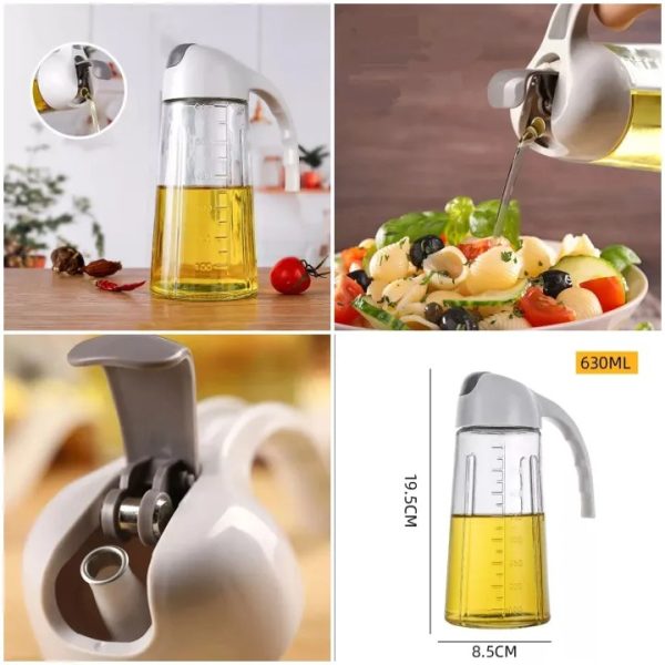 Glass Oil Dispenser Jug 450ml – Dual-Purpose Pour & Spray Bottle with High-Pressure Nozzle, Anti-Spill Design, C-Shaped Handle