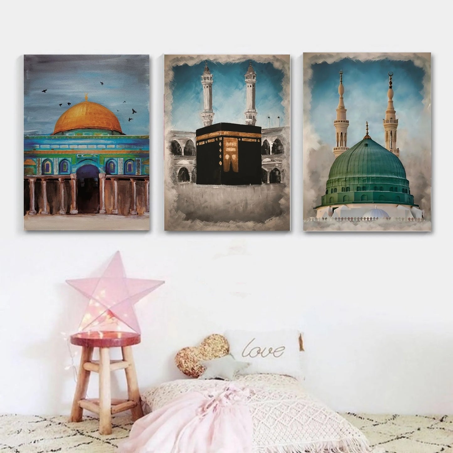 3 Pcs Islamic Holiest Sites Wallmate Set – PVC Wallboard Home & Office Decoration