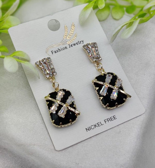 Imported Exquisite Sapphire-Blue/Black Crystal Drop Earrings – Nickel Free
