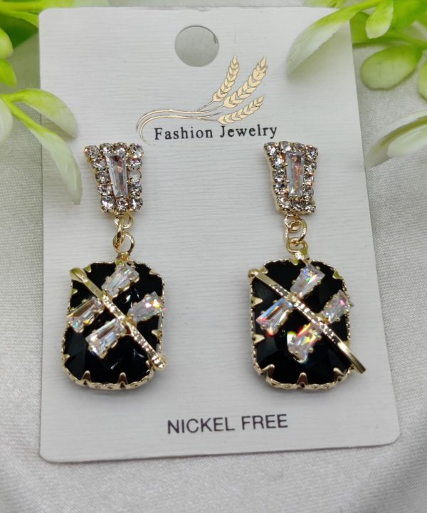 Imported Exquisite Sapphire-Blue/Black Crystal Drop Earrings – Nickel Free