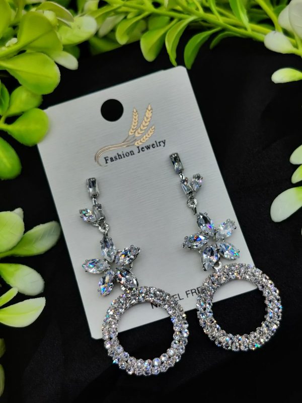 Crystal drop earrings with flower stud and circular crystal drop
