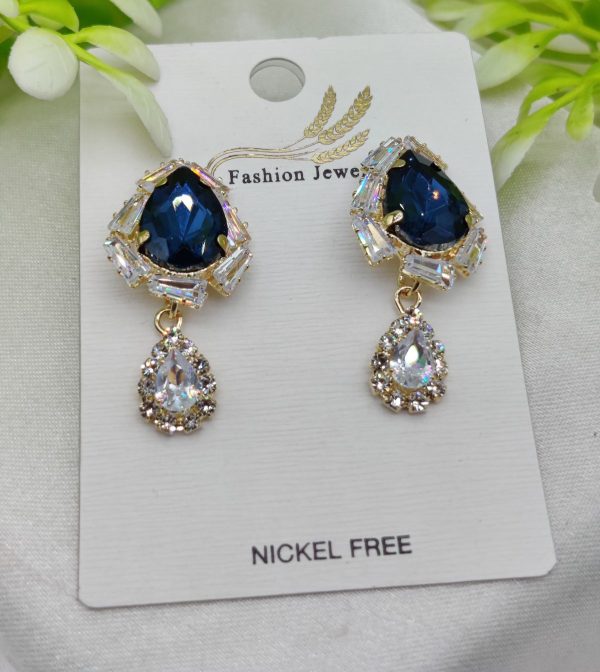 Imported Elegant Royal Blue Drop Earrings with Crystal Accents – Nickel-Free