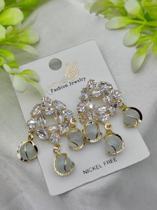 Imported Exquisite Crystal Halo Earrings with Chic Gemstone Dangles – Elegant Lightweight Nickel-Free Earrings for Women