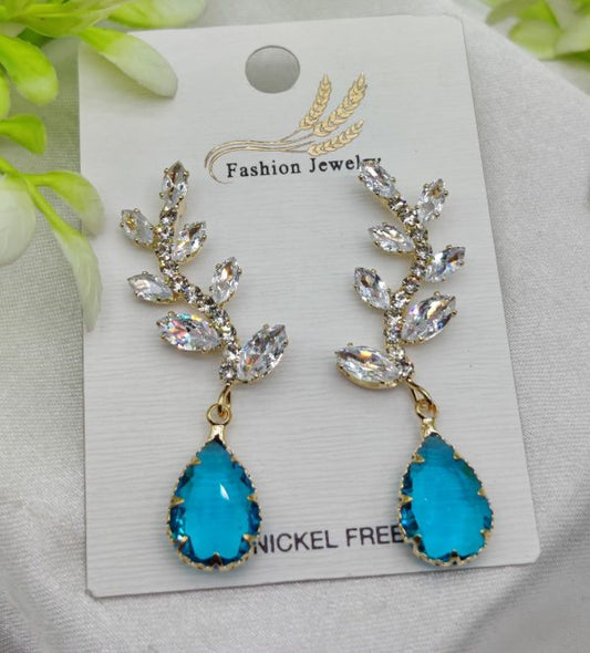 Imported Exquisite Crystal Vine Drop Earrings with Blue Gemstone Accent – Nickel-Free