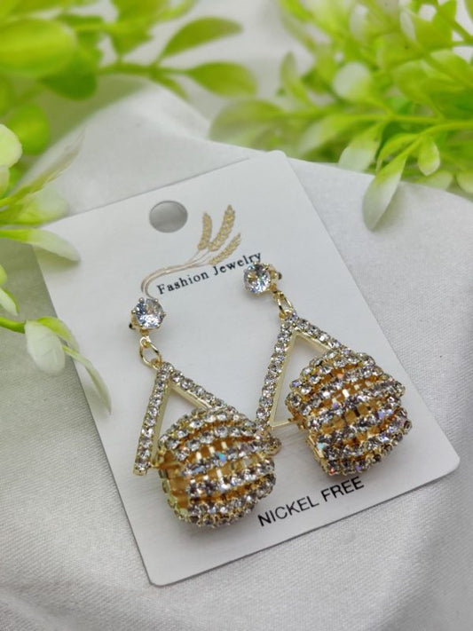 Imported Glamorous Triangle Drop Earrings with Rhinestone Accents – Nickel Free