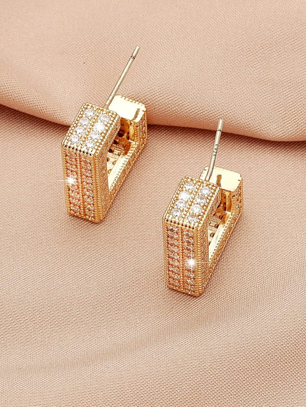 Imported Radiant Square Luxe Earrings with Crystals – Gold Geometric Statement Earrings for Girls & Women