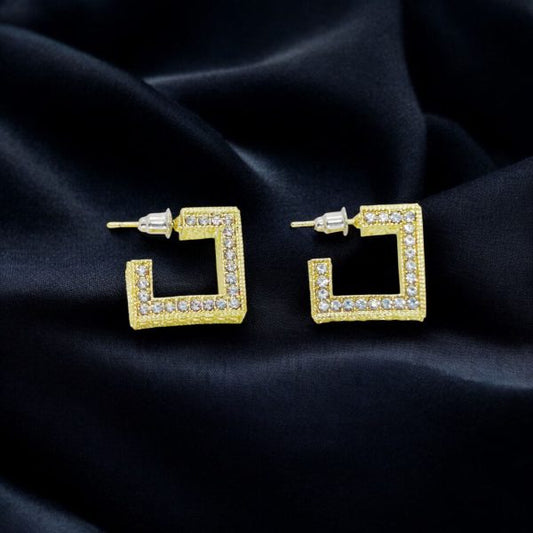 Imported Radiant Square Luxe Earrings with Crystals – Gold Geometric Statement Earrings for Girls & Women
