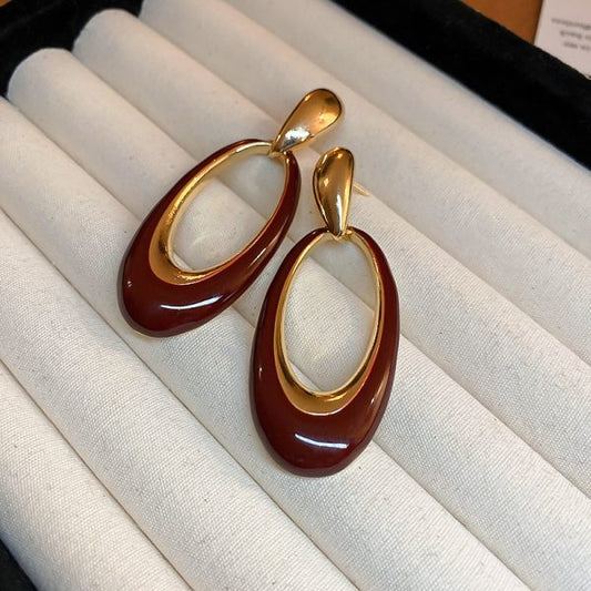 Gold-Plated Oval Drop Earrings – Elegant Lightweight Fashion Jewelry for Women in Pakistan