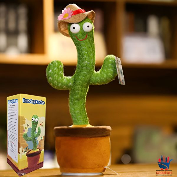 dancing cactus toy for kids singing and talking rechargeable plush – front view with box